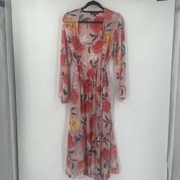 Lulus Blush Floral Wrap  Dress/ Beach Cover up - Picture 1 of 7